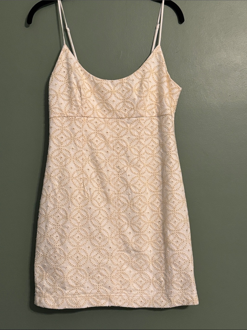 Dee Elly Small White Eyelet Spaghetti Strap Mini Dress Tan Bridal Bachelorette